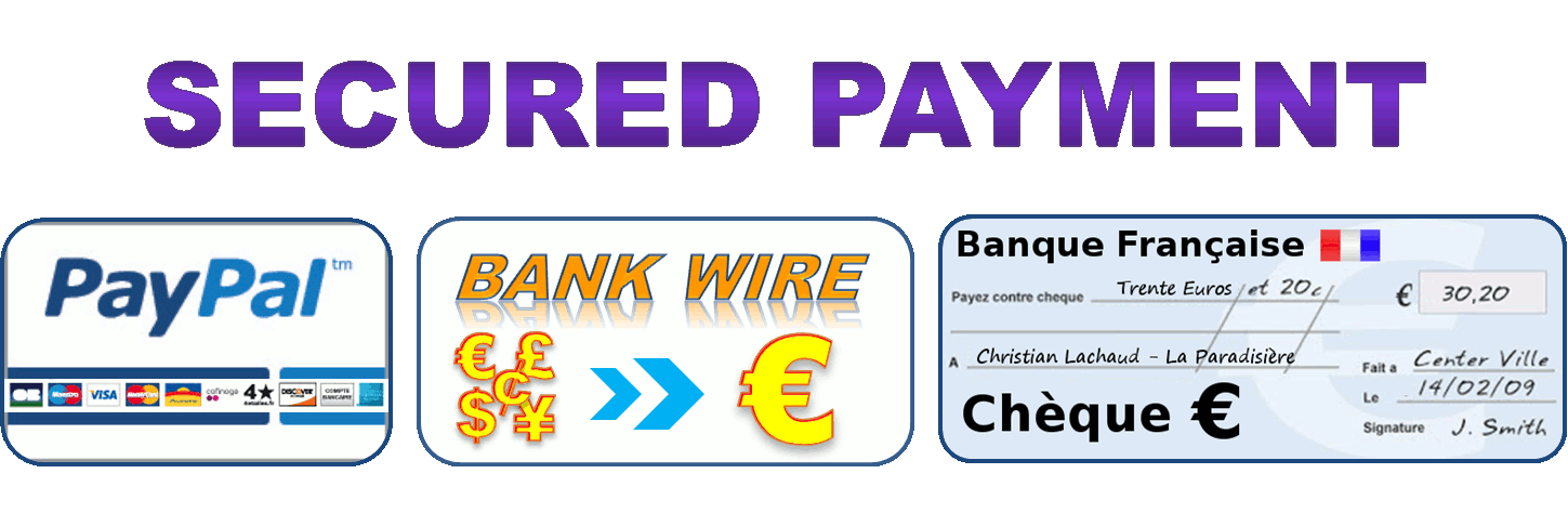 Logo Secured Payments : Paypal, Bank Wire, Cheque